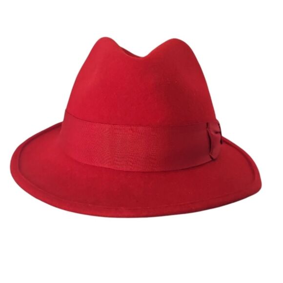 Vintage Style 100% Felted Wool Red Fedora Hat with Bow Bold Statement Piece - Picture 3 of 14